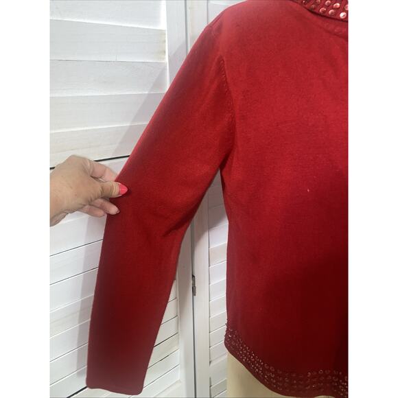 Vintage 90s Norton Mcnaughton Red Sweater Cardigan Sequins Women’s Sz Large - Picture 4 of 8